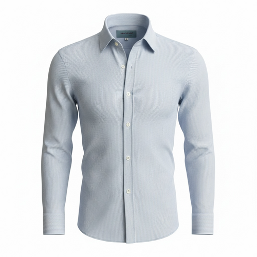 Camisa de vestir para hombre azul con rayas blancas